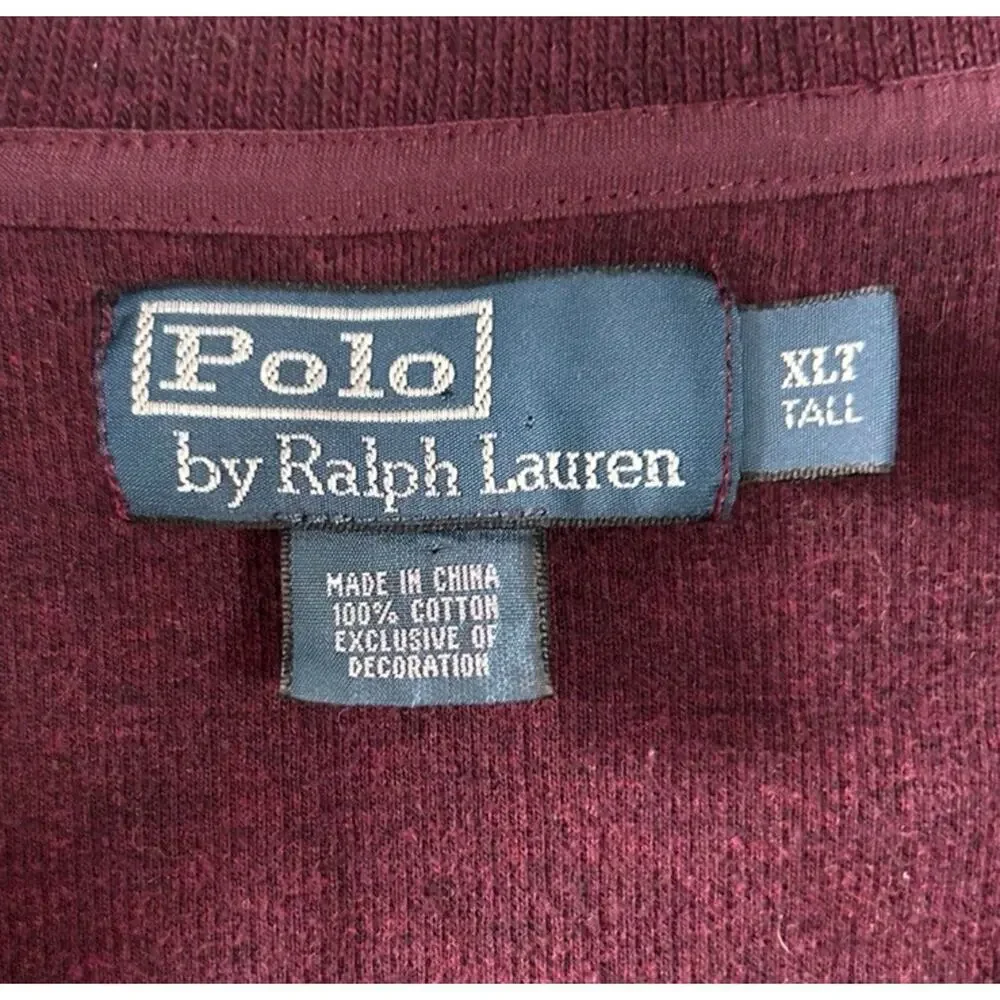 Polo Ralph Lauren Maroon Quarter-zip Sweater 100% Cotton Embroidered Pony XLT